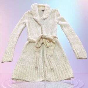 XOXO Cardigan with Rabbit Fur Collar Women's Size LP Cream